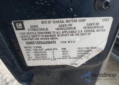 2004 Chevrolet Suburban 1500 Ls from USA, damaged, VIN 1GNEC16Z84J208479